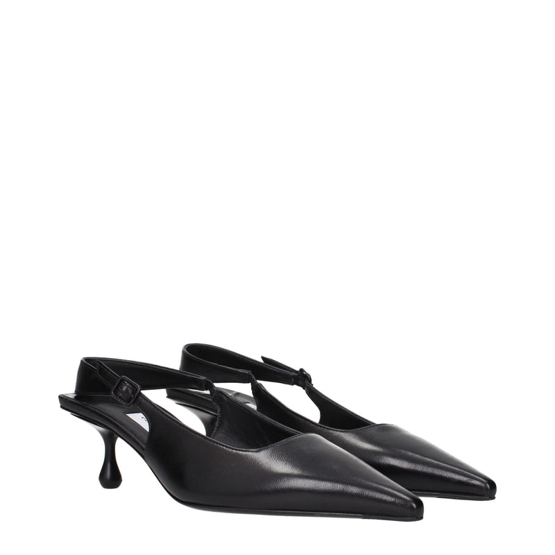 Black Leather Flat Sandals