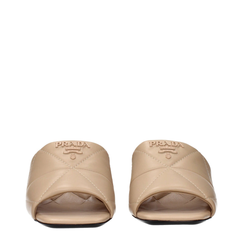 Beige Leather Slippers Sandals