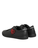 Black Leather Crystal Heart Sneakers  Shoes