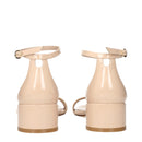 Beige Leather Flat Sandals