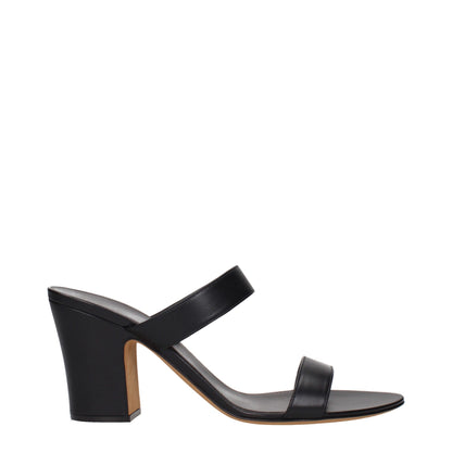 Black Leather Stiletto Heels Sandals