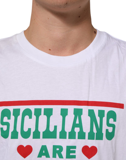 White Graphic Print Cotton Crew Neck T-shirt
