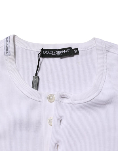 White Cotton Button Henley Shirt Men  T-shirt