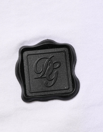 White Cotton Logo Patch V-neck Tee T-shirt