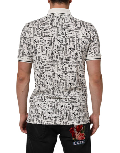 White Musical Print Collared Polo T-shirt