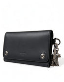 Black Leather Logo Embossed Mini Bifold Wallet Borse Bag