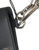 Black Leather Logo Embossed Mini Bifold Wallet Borse Bag