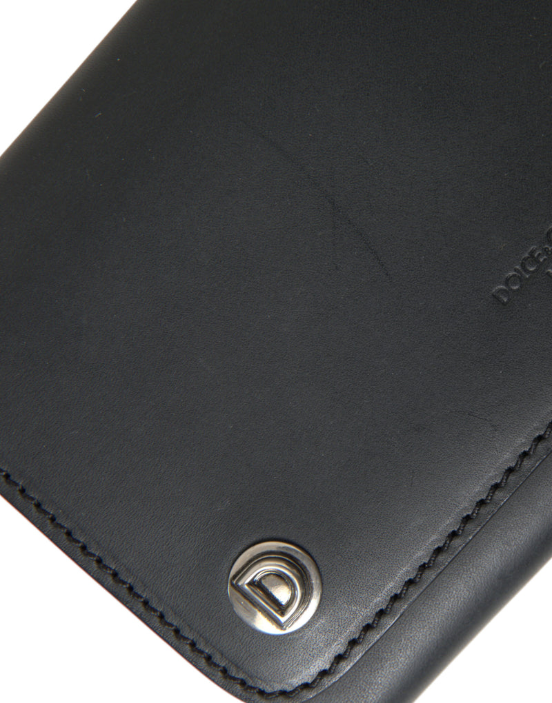 Black Leather Logo Embossed Mini Bifold Wallet Borse Bag