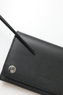 Black Leather Logo Embossed Mini Bifold Wallet Borse Bag