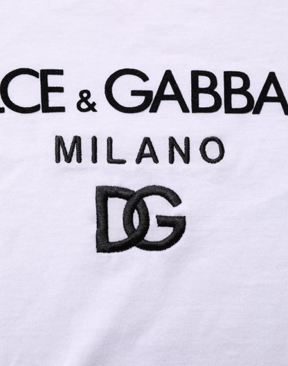 White Logo Print Cotton Men Crew Neck T-shirt