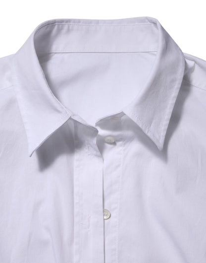 White Cotton Collared Buttoned Dress Shirt Top
