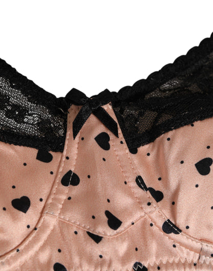 Beige Silk Heart Print Soft Cup Bra Underwear