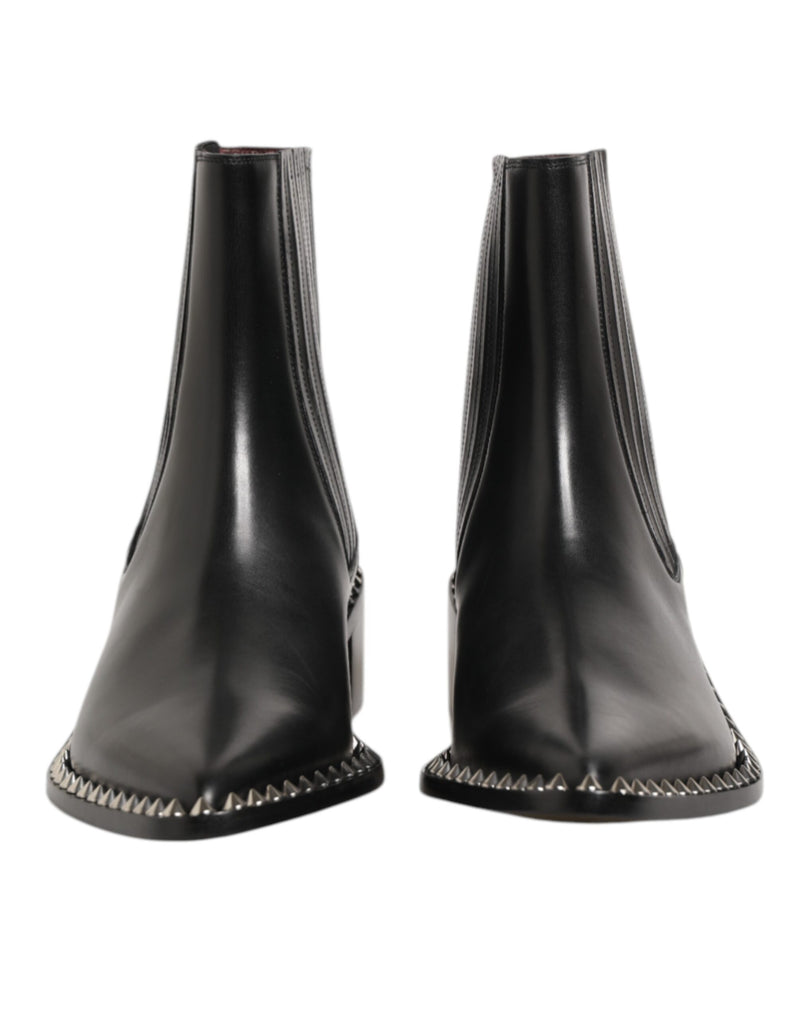 Black Leather Studded Men Short Boots Shoes