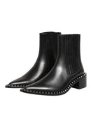 Black Leather Studded Men Short Boots Shoes
