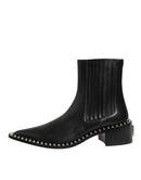 Black Leather Studded Men Short Boots Shoes