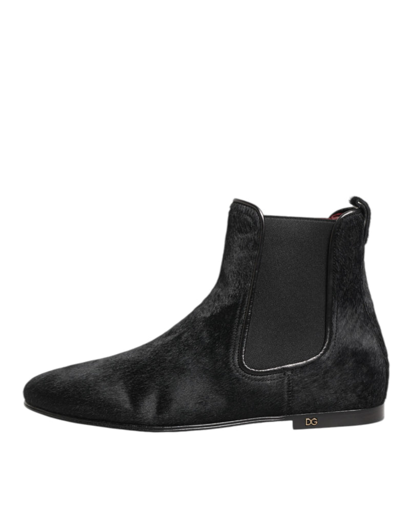 Black Leather Fur Men CHELSEA Boots Shoes