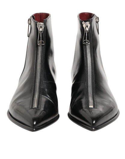 Black Calfskin Leather Men SHORT Boots Shoes