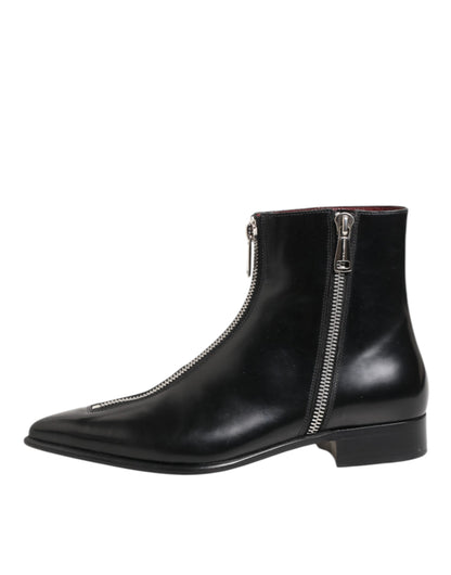 Black Calfskin Leather Men SHORT Boots Shoes