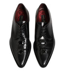 Black Leather Jeweled Crystals Derby Shoes