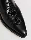 Black Leather Jeweled Crystals Derby Shoes
