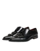 Black Leather Jeweled Crystals Derby Shoes