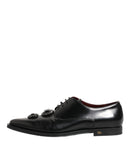 Black Leather Jeweled Crystals Derby Shoes