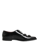 Black Leather Jeweled Crystals Derby Shoes