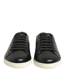 Black Leather Lace Up Low Top Sneakers Shoes