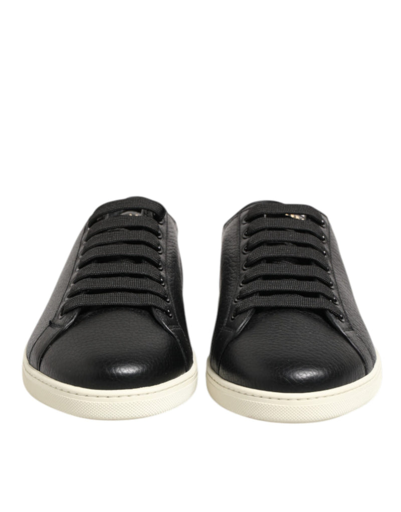 Black Leather Lace Up Low Top Sneakers Shoes