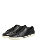 Black Leather Lace Up Low Top Sneakers Shoes