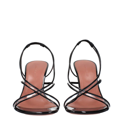 Black Leather Stiletto Heels Sandals