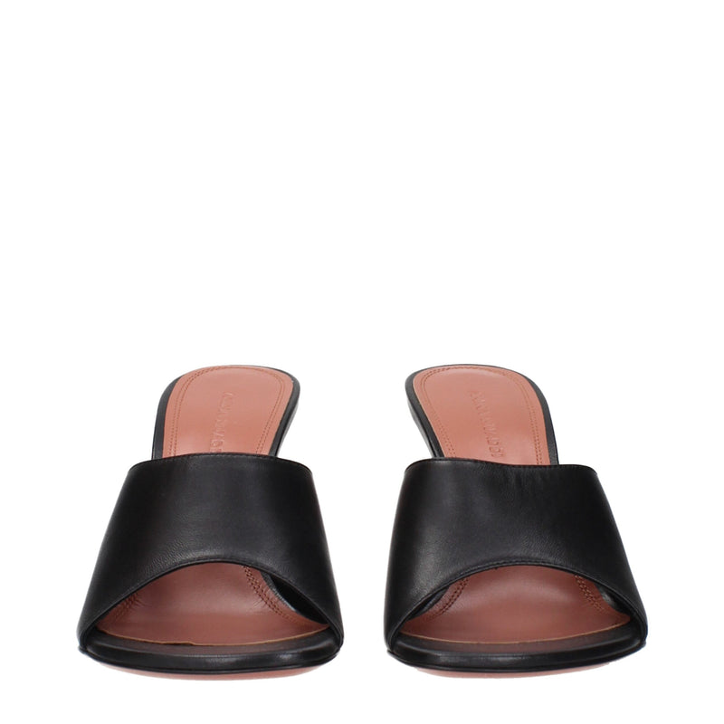 Black Leather Stiletto Heels Sandals