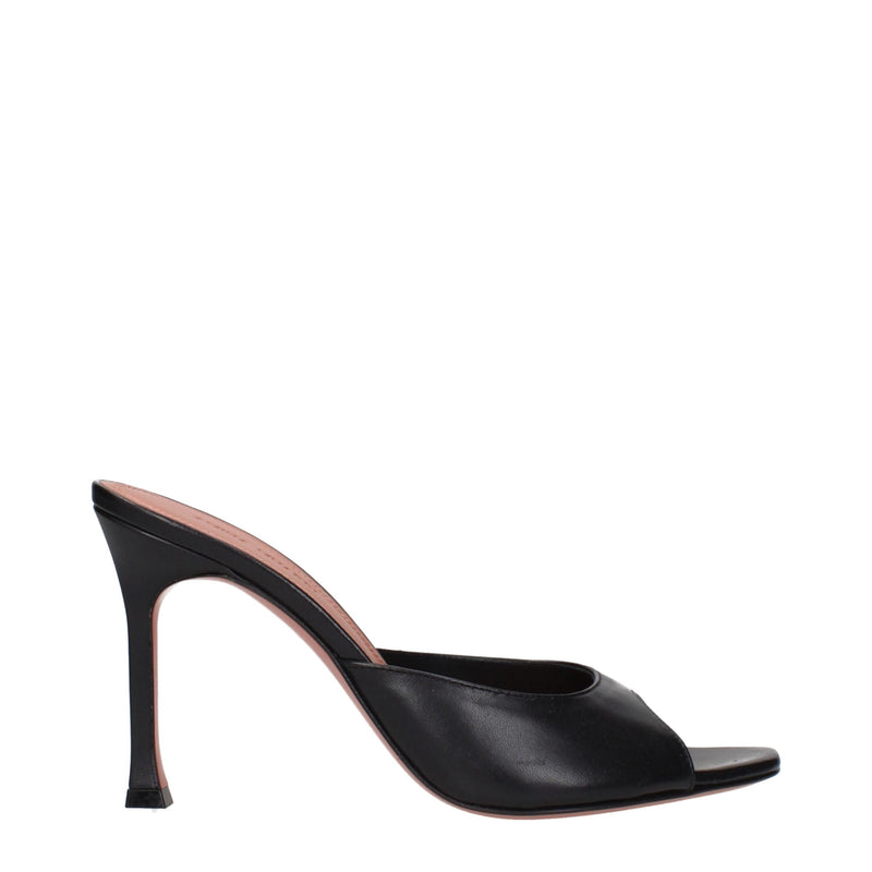 Black Leather Stiletto Heels Sandals