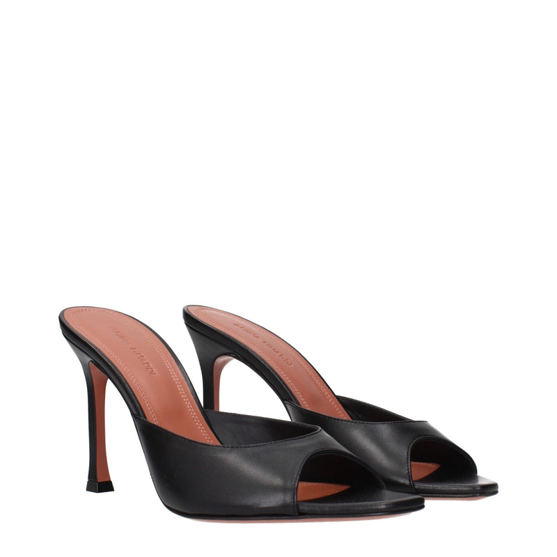 Black Leather Stiletto Heels Sandals