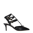 Black Leather Mid Heel Pumps