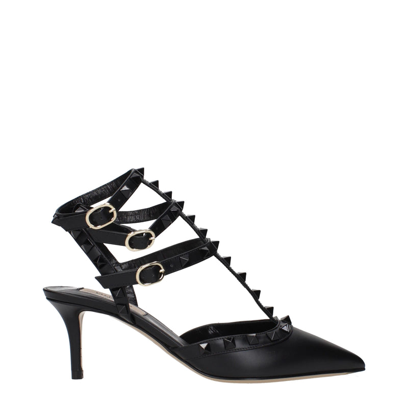 Black Leather Mid Heel Pumps