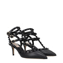 Black Leather Mid Heel Pumps