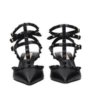 Black Leather Mid Heel Pumps