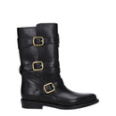 Black Leather Flat Boots