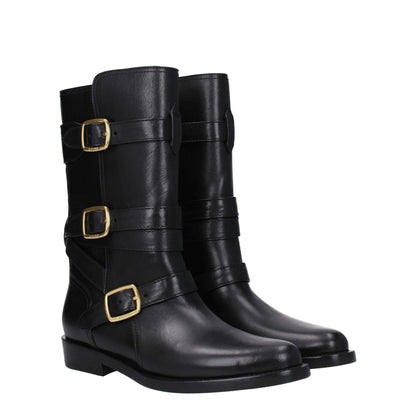 Black Leather Flat Boots