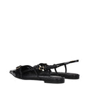 Black Leather Flat Sandals